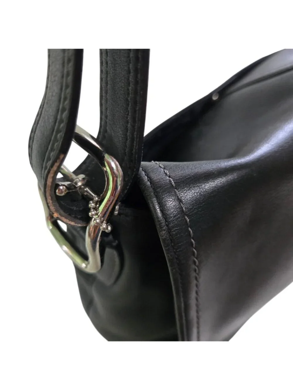 Coach Vintage Y2K Fold Over Flap Bag F10204 Black Leather Logo Bag Charm Tassel